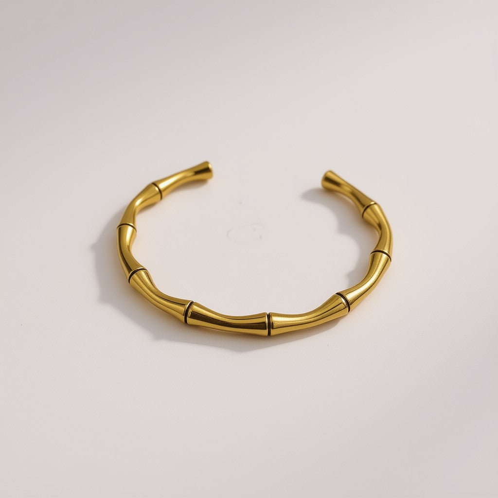 Bamboo Glow Gold-Plated Open Bangle